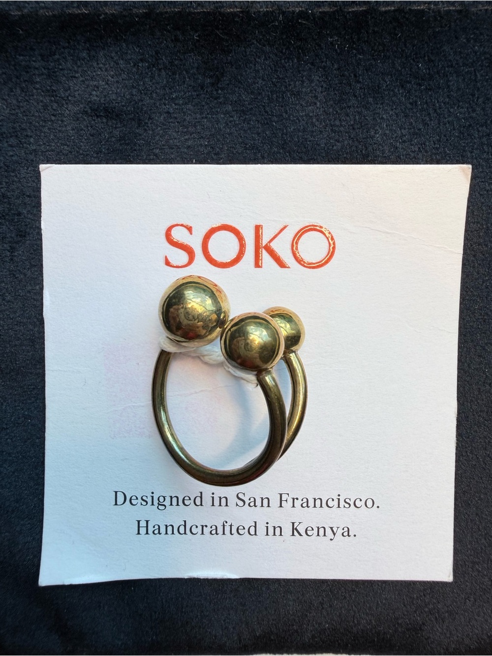 SOKO Brushed Gold Double Orbit Ball Statement Ring size 6